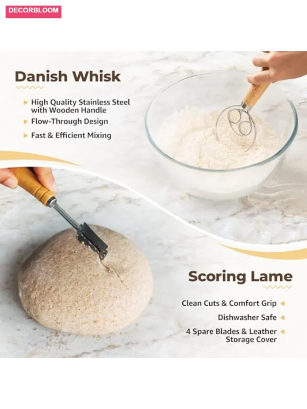 Rattan Bread Proofing Baskets Set of 2 Sourdough Starter Kit